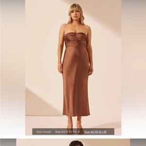 Shona Joy - Luxe Strapless Ruched Bodice Midi Dress - Mocha